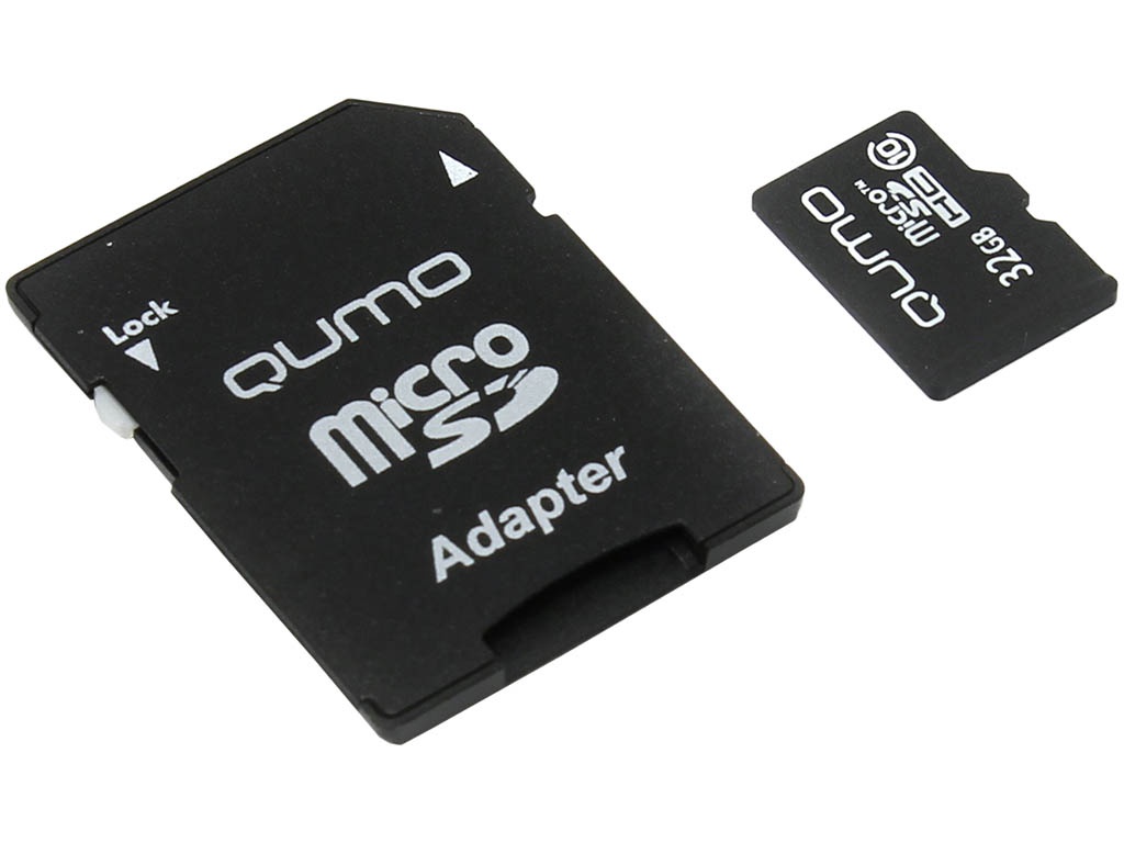 

Карта памяти 32Gb - Qumo MicroSDHC Сlass 10 QM32GMICSDHC10 с адаптером SD, QM32GMICSDHC10