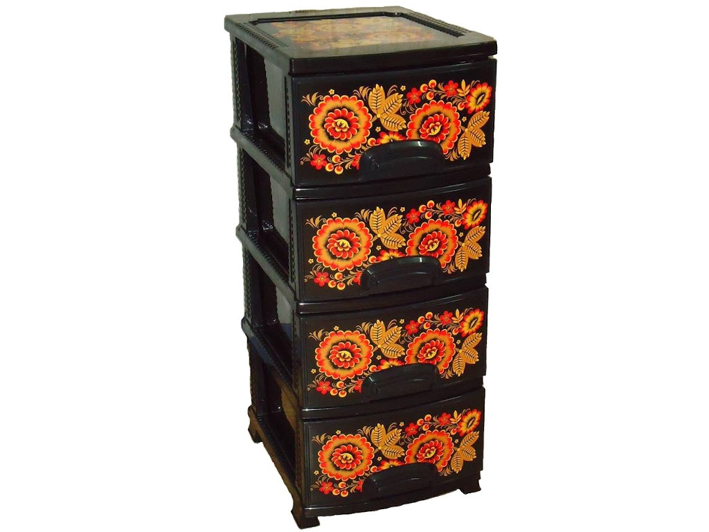 

Комод Росспласт Хохлома 4 яруса Black, РП-421