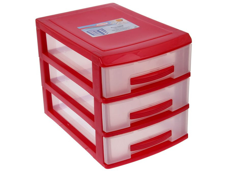 

Мини-комод Росспласт 3 яруса Red Pearl-Transparent