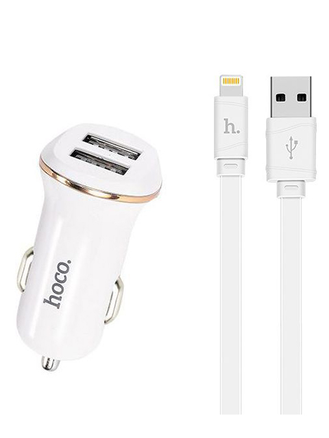 фото Зарядное устройство hoco z1 2xusb 5v 2.1a + usb - lightning white 115921