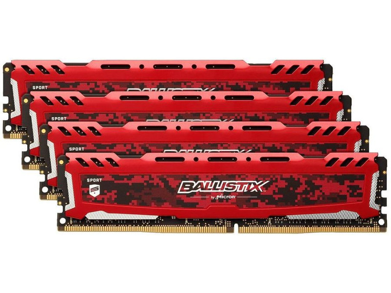 

Модуль памяти Crucial Ballistix Sport LT DDR4 DIMM 2666MHz PC4-21300 CL16 - 16Gb KIT (4x4Gb) BLS4K4G4D26BFSE, Ballistix Sport LT