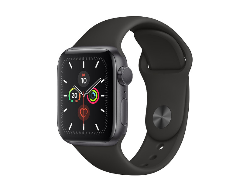 фото Умные часы apple watch series 5 40mm space grey aluminium with black sport band mwv82ru/a выгодный набор + серт. 200р!!!