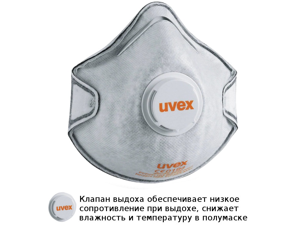 фото Защитная маска uvex cилв-эйр 2220 класс защиты ffp2 (до 12 пдк) клапан угольный фильтр 8732220