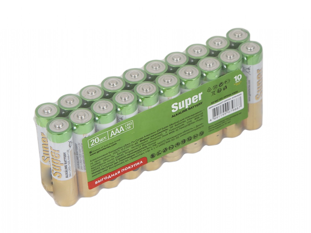 Батарейка AAA - GP Super Alkaline 24A-2CRVS20 (20 штук) батарейка aaa gp super alkaline lr03 24a gp24a b10 10 штук