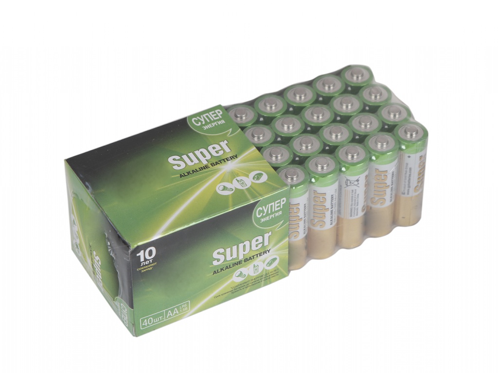 Батарейка AA - GP Super Alkaline 15A-2CRVS40 (40 штук) батарейка aaa gp super alkaline 24a 2crvs30 30 штук