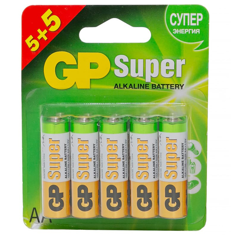 Батарейка AA - GP Super Alkaline 15A5/5-2CR10 (10 штук) батарейка aaa gp super alkaline 24a 2crvs30 30 штук