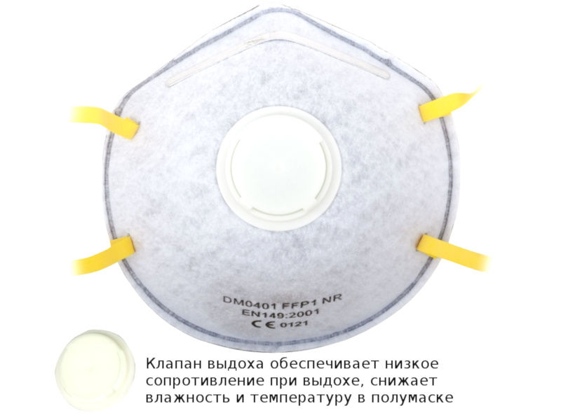 фото Защитная маска fit полипропиленовая 3-х слойная класс защиты ffp1 (до 4 пдк) с клапаном 12288