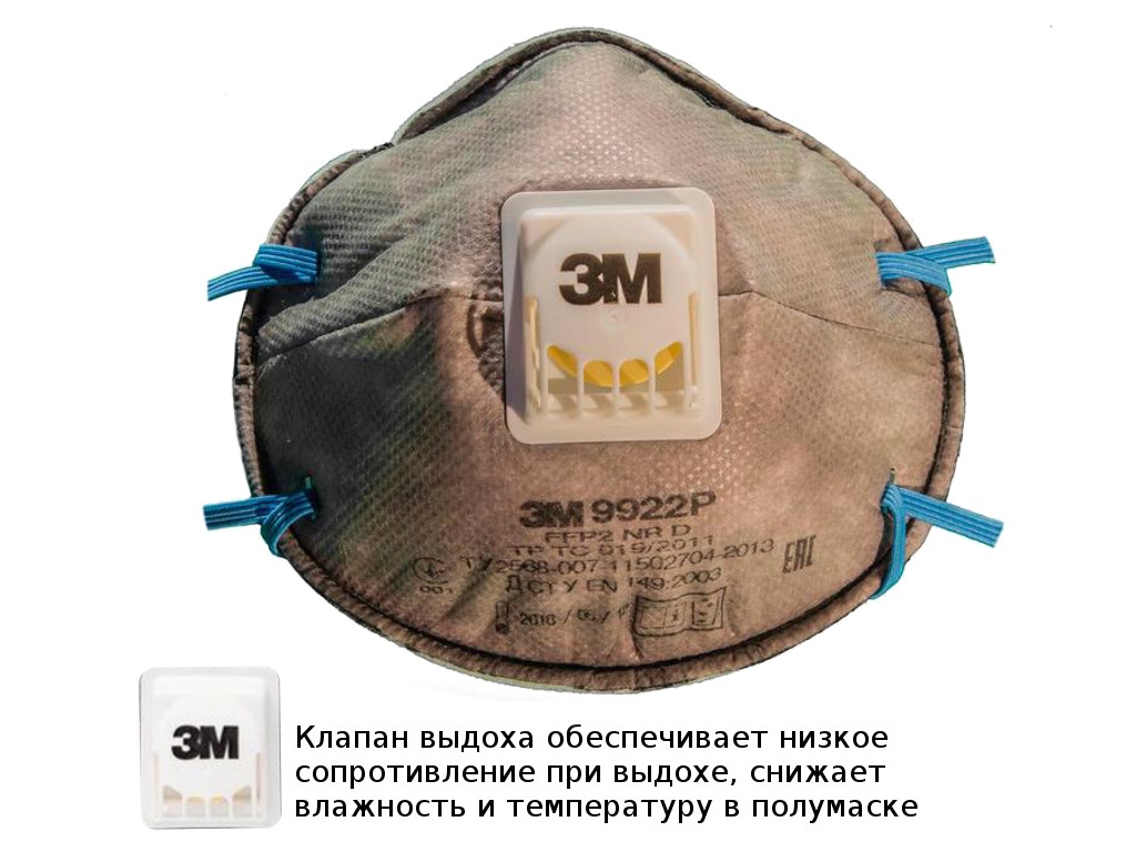 фото Защитная маска 3m 9922p класс защиты ffp2 (до 12 пдк) с клапаном 7100060446