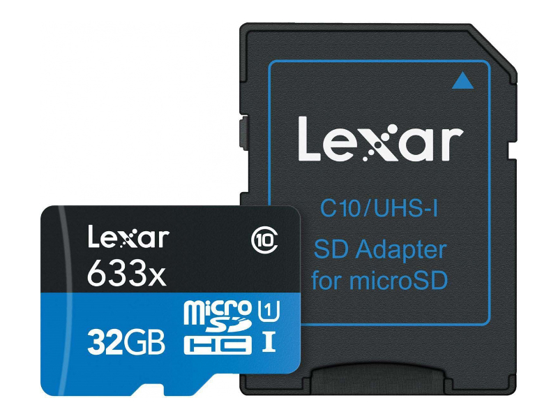 фото Карта памяти 32gb - lexar micro secure digital hc 633x class 10 uhs-i lsdmi32gbbeu633a с переходником под sd