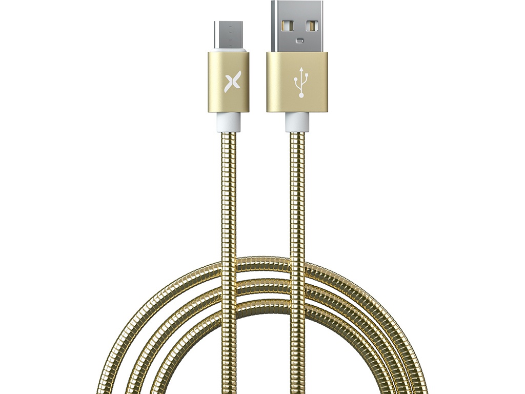 Аксессуар Flexis Metal USB - MicroUSB 1m Gold FX-CAB-MTMU-GD