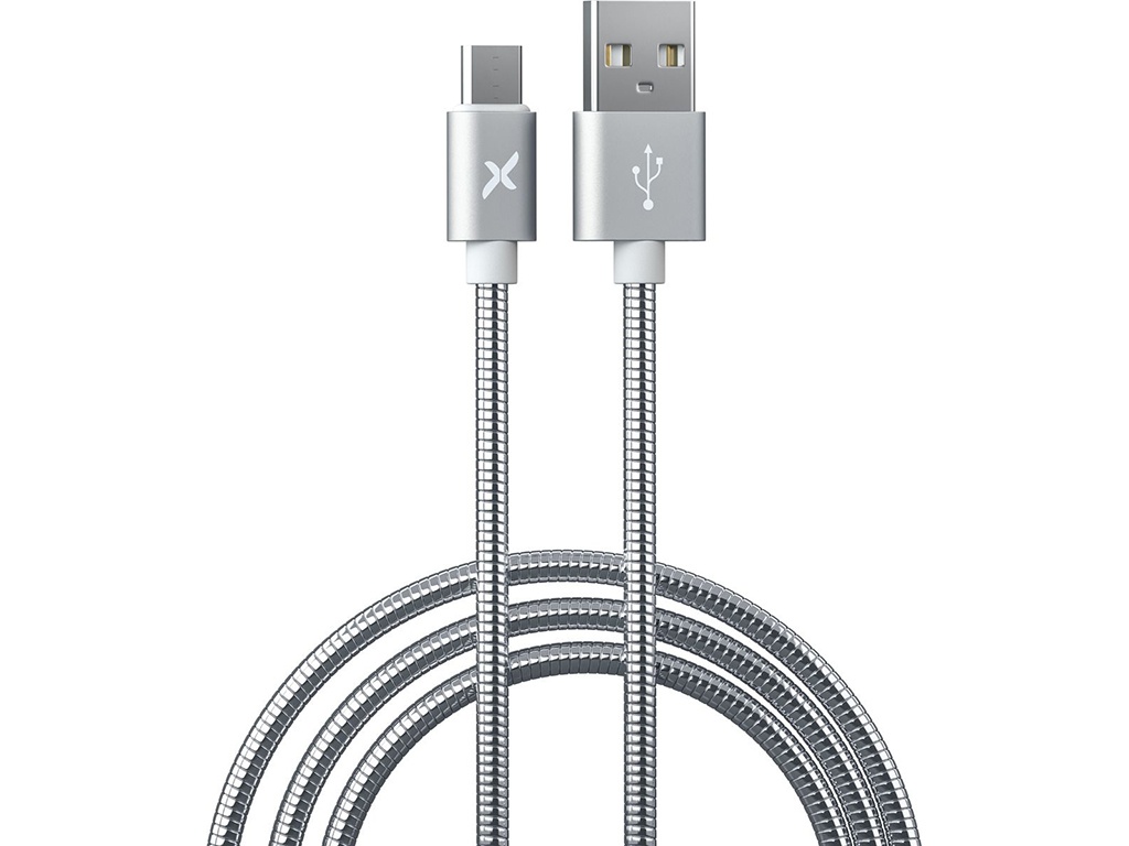 Аксессуар Flexis Metal USB - MicroUSB 1m Silver FX-CAB-MTMU-SV