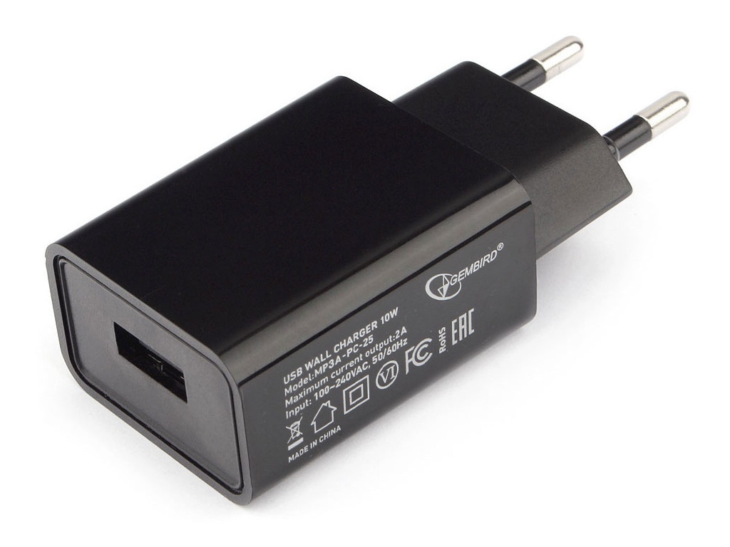 Зарядное устройство Gembird Cablexpert 1xUSB 2A Black MP3A-PC-25 зарядное устройство gembird cablexpert 1xusb 3а qc3 0 black mp3a pc 41
