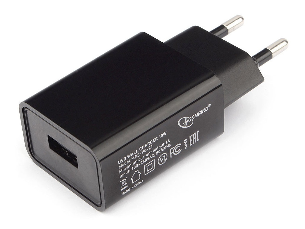 Зарядное устройство Gembird Cablexpert 1xUSB 1A Black MP3A-PC-21 цена и фото