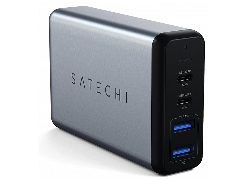 фото Зарядное устройство satechi dual type-c 75w travel charger with 2xusb-c pd silver st-mc2tcam