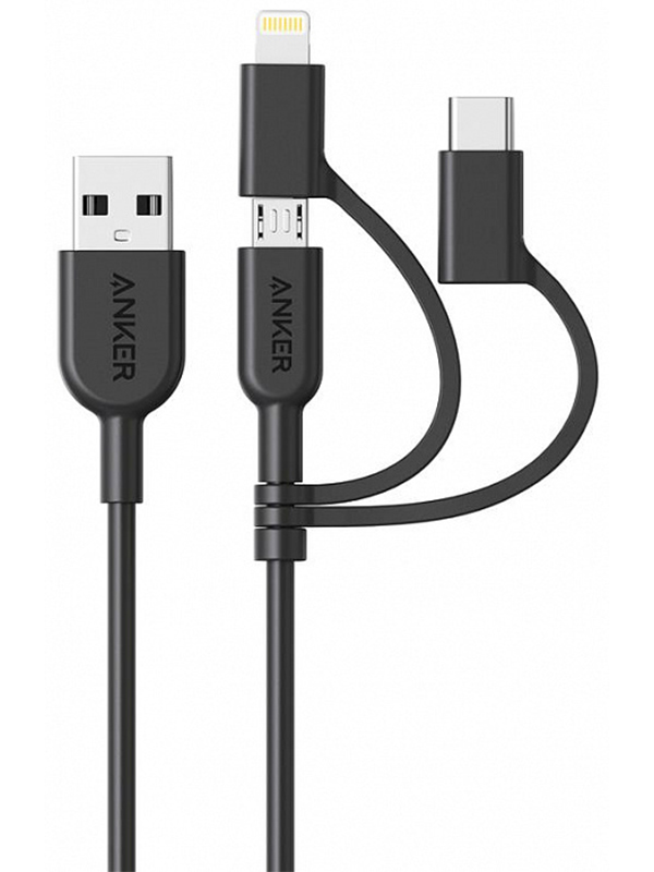 фото Аксессуар anker powerline ii usb-a to 3 in 1 charging cable black a8436011