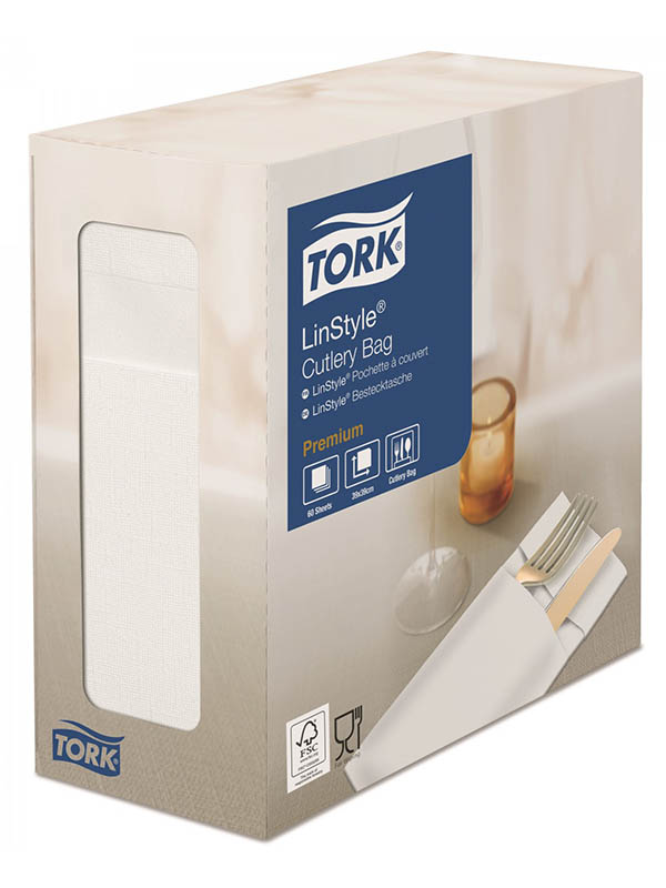 

Конверты для столовых приборов Tork LinStyle Premium 39х39cm 60шт White 477227, 477227