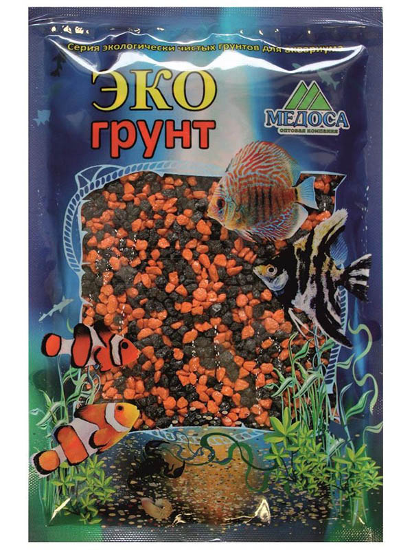 фото Цветная мраморная крошка эко грунт 2-5mm 1kg black/orange 500037