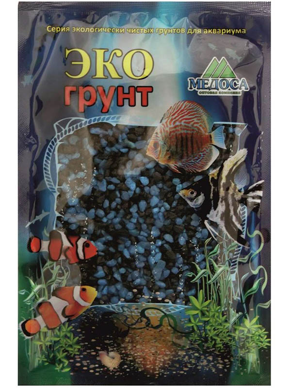 фото Цветная мраморная крошка эко грунт 2-5mm 1kg black/light blue 500038