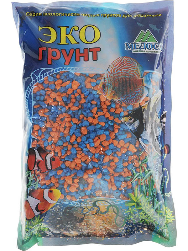 фото Цветная мраморная крошка эко грунт 2-5mm 1kg orange/light blue 500035