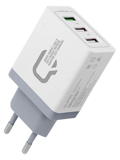 

Зарядное устройство Qumo 3xUSB 2.1A + Quick Charge 3.0 Charger 0019 White, 0019