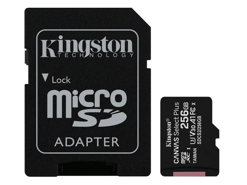 Карта памяти 256Gb - Kingston Canvas Select Plus Micro Secure Digital XC UHS-I Class U3 V30 A1 SDCS2/256GB с переходником под SD карта памяти kingston canvas select plus microsdhc 256gb sdcs2 256gb