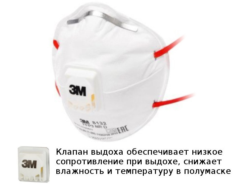 фото Защитная маска 3m 8132 класс защиты ffp3 nr d (до 50 пдк) с клапаном выдоха 7100020181