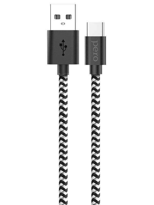 фото Аксессуар pero dc-04 usb - usb type-c 3a 1m silver-black prdc-04tc1msb