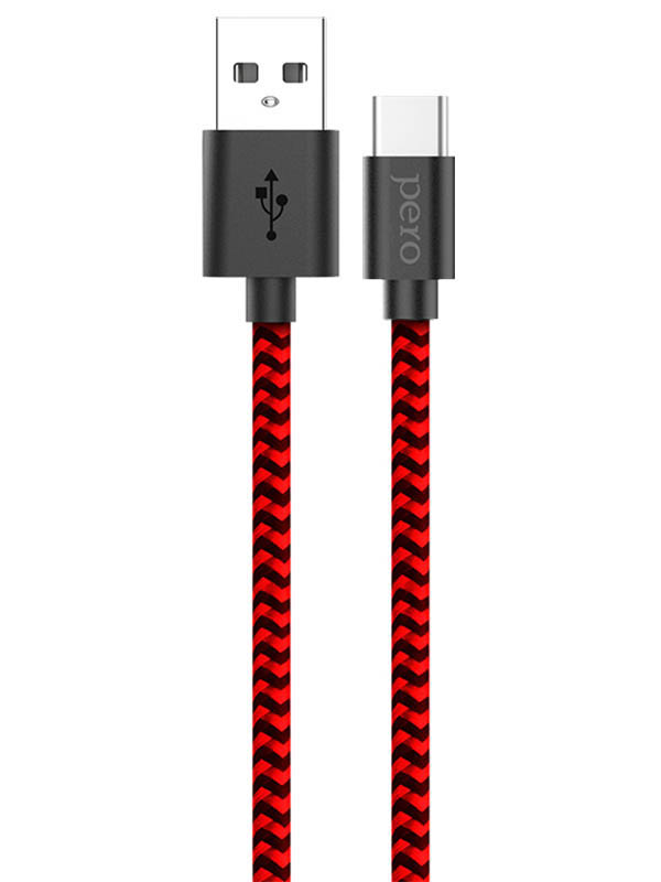 фото Аксессуар pero dc-04 usb - usb type-c 3a 1m red-black prdc-04tc1mrb