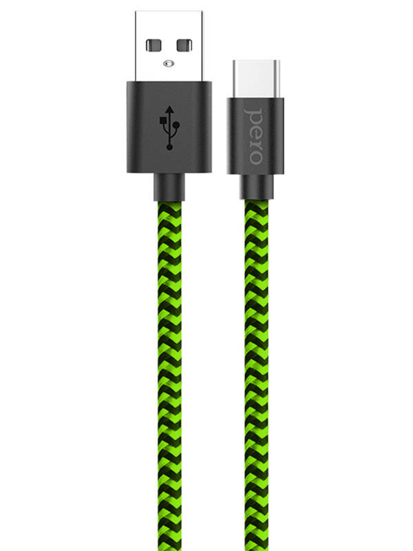 фото Аксессуар pero dc-04 usb - usb type-c 3a 1m green-black prdc-04tc1mgb