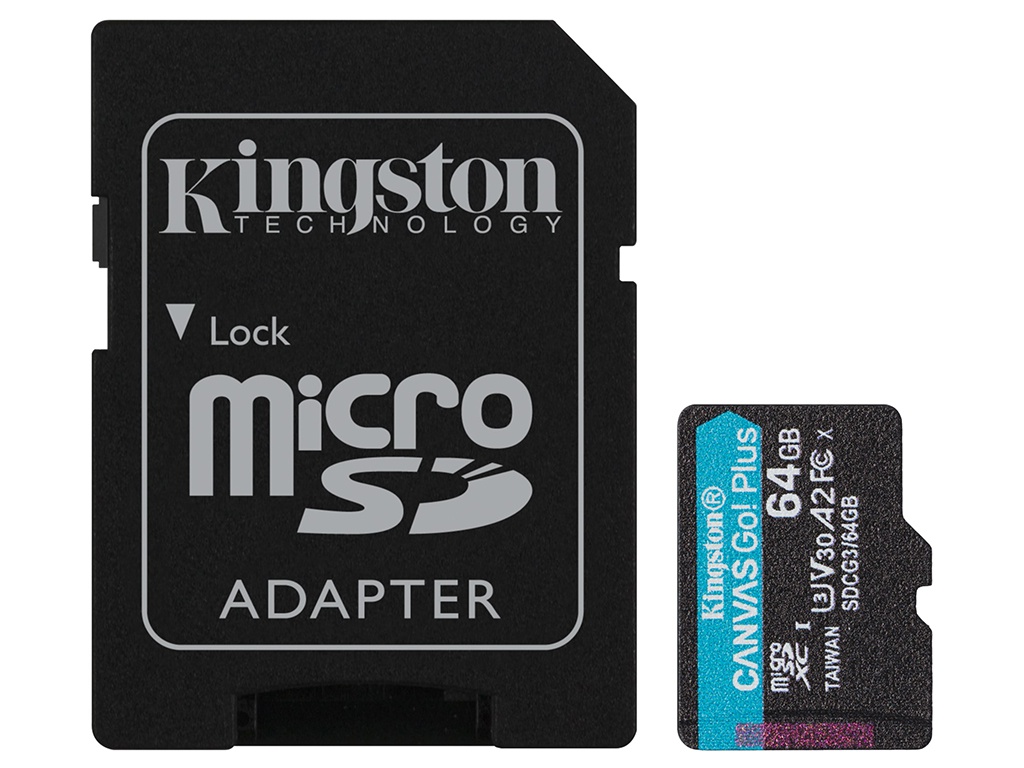 Карта памяти 64Gb - Kingston Canvas Go! Micro Secure Digital HC Class10 UHS-I Canvas Select + SD Adapter SDCG3/64GB с переходником под SD флеш карта kingston sdxc 512gb class10 sds2 512gb canvas select plus w o adapter sds2 512gb