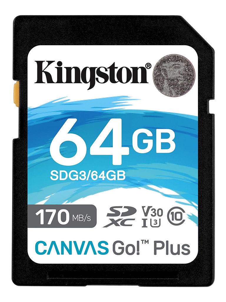 Карта памяти 64Gb - Kingston SDHC 170R C10 UHS-I U3 V30 Canvas Go Plus SDG3/64GB