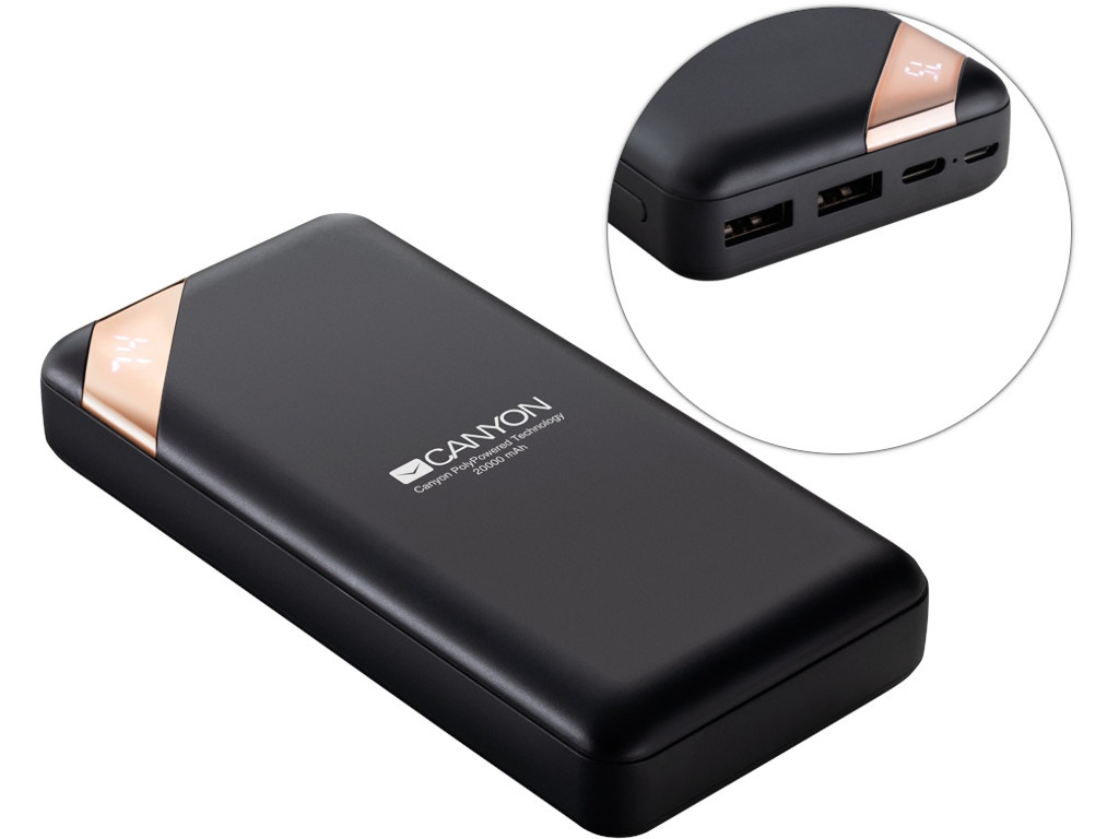 фото Внешний аккумулятор canyon power bank 20000mah black cne-cpbp20b