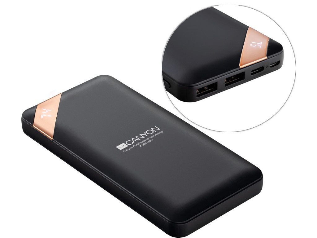 фото Внешний аккумулятор canyon power bank 10000mah black cne-cpbp10b