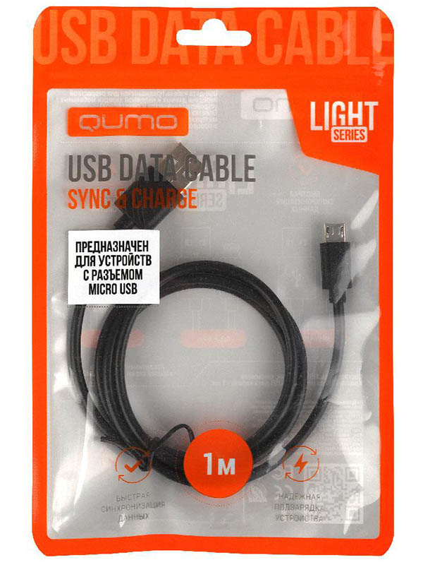 фото Аксессуар qumo light series usb - microusb 1m black 30500