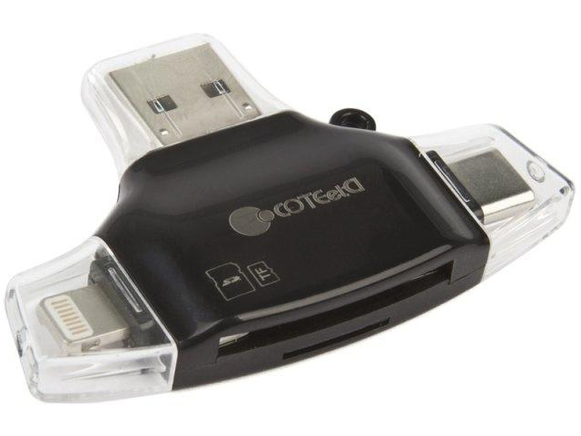 

Карт-ридер COTEetCI 4в1 OTG/USB/MicroUSB/Lightning/USB Type-C Black CS5132-BK, CS5132-BK