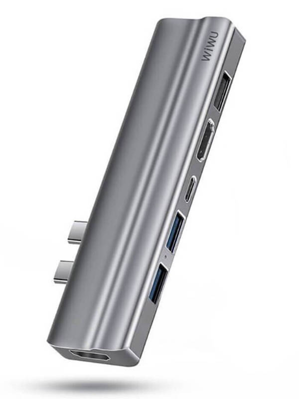 Хаб USB Wiwu T9 2xType C - 2xHDMI / 2xUSB 3.0 / USB 2.0 Grey 6957815514984 чехол клатч mypads portafoglio magnetico для thl t9 pro