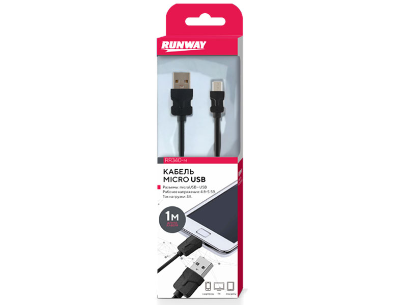 

Аксессуар Runway USB - MicroUSB 1m Black RR340-m, RR340-m