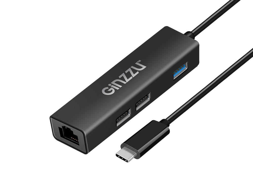 

Хаб USB Ginzzu GR-762UB USB Type-C - USB 3.0/2xUSB 2.0/RJ45 Black 17425, GR-762UB