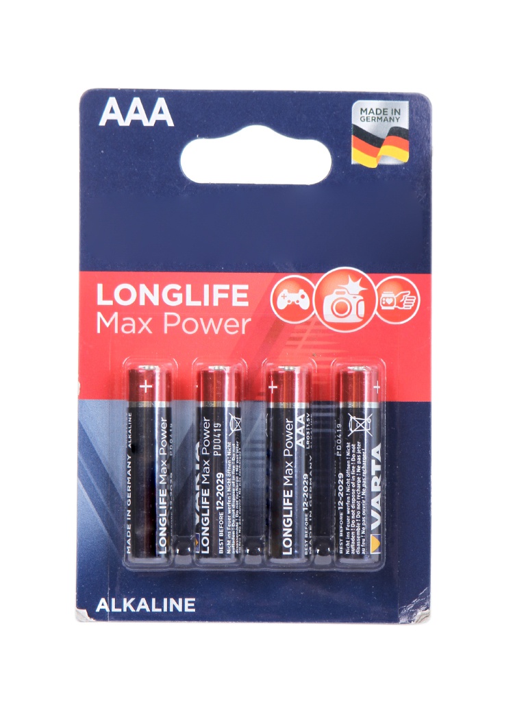 Батарейка AAA - Varta Longlife Max Power 4703 LR03 (4 штуки) VR LR03/4BL MAX PW батарейка varta longlife power c 4 шт