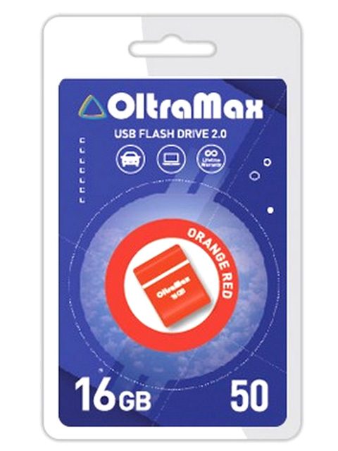 USB Flash Drive 16Gb - OltraMax 50 OM-16GB-50-Orange Red usb flash drive 64gb oltramax 330 om 64gb 330 red
