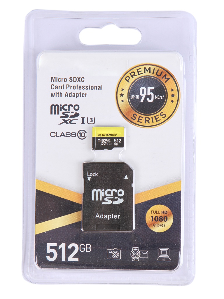 

Карта памяти 512Gb - Exployd Micro Secure Digital XC Class 10 UHS-1 Premium EX512GCSDXC10UHS-1-ElU3 с переходником под SD, EX512GCSDXC10UHS-1-ElU3