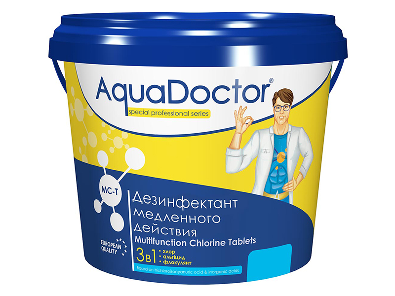 фото Комбинированное средство aquadoctor 3в1 хлор/альгицид против водорослей/флокулянт 5kg в таблетках aq2491