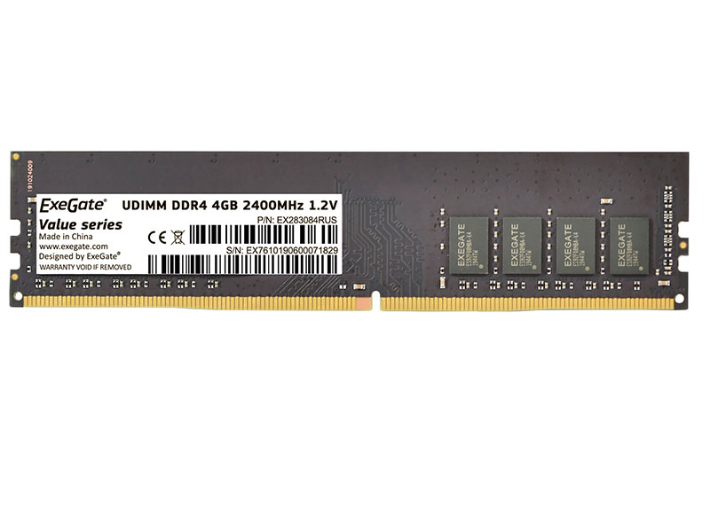 фото Модуль памяти exegate value dimm ddr4 2400mhz pc4-19200 cl17 - 4gb ex283084rus