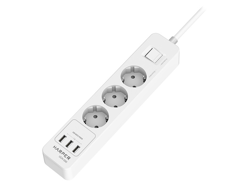 фото Сетевой фильтр harper 3 sockets 3xusb 1.5m uch-330