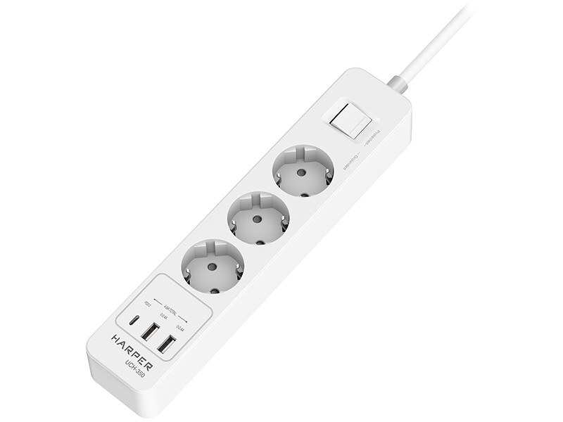 фото Сетевой фильтр harper 3 sockets 2xusb type-c qc3.0 uch-350