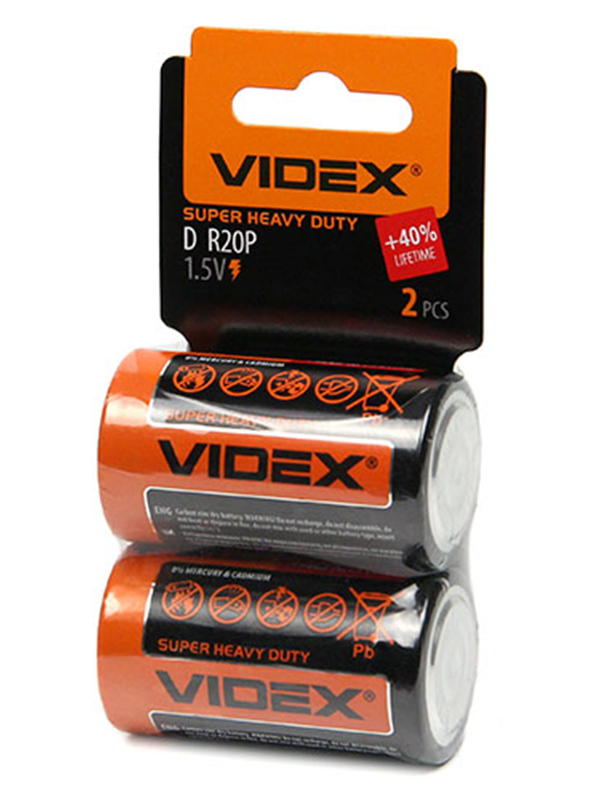 фото Батарейка d - videx r20 shrink card vid-r20-2sc (2 штуки)