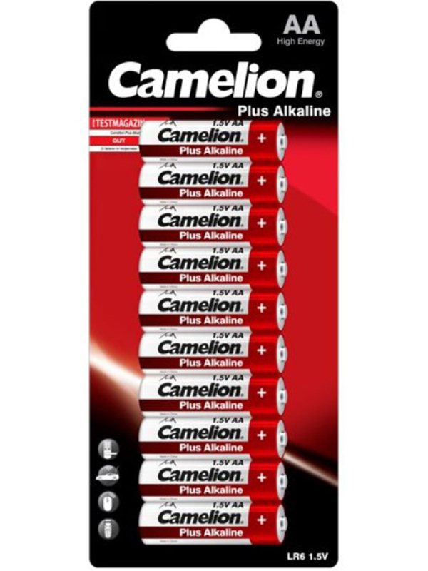 Батарейка AA - Camelion LR6 Plus Alkaline (10 штук) LR6-BP10 camelion g10 bl 10 mercury free ag10 bp10 0%hg 389a lr1130 189 батарейка для часов 10 шт в уп ке