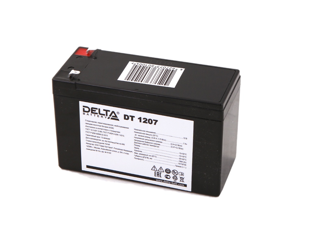 Аккумулятор Delta Battery DT 1207 12V 7Ah аккумулятор для ибп delta battery hr 12 24 w 6 а ч 12 в hr 12 24 w