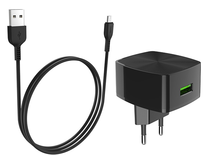 фото Зарядное устройство hoco c70a cutting-edge 1xusb qc3.0 + кабель microusb black