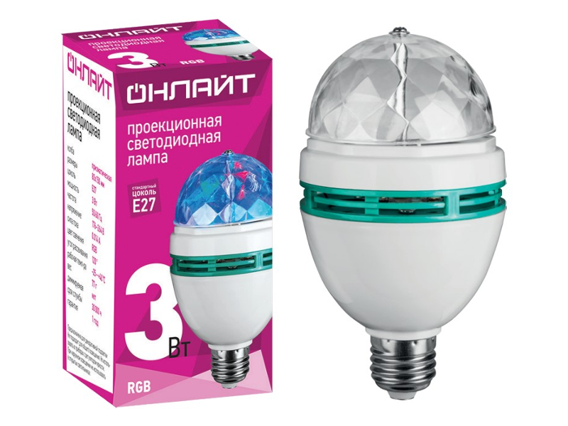 

Лампочка ОнЛайт OLL-DISCO-3-230-RGB-E27 61 120, OLL-DISCO-3-230-RGB-E27